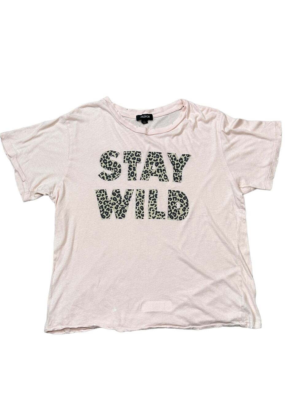 Wildfox Pink Leopard Print Stay Wild Short Sleeve T-Shirt Size Large